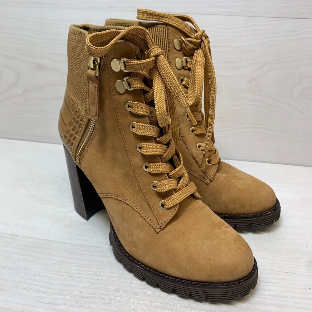 Gibson Latimer Combat Boots Women's Size 8M Brown Suede Side‎ Zip Block Heel
